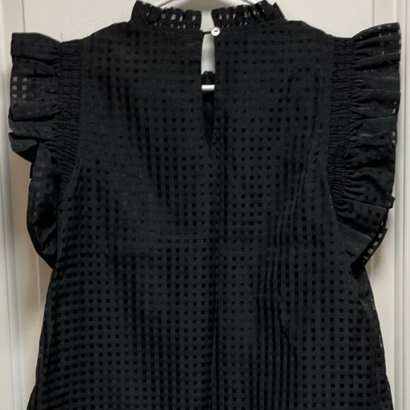 🖤 Boho Small Bohemian Ruffle Sleeve Top Check Pattern Preppy Y2K Sheer ADORBS! - Picture 6 of 11